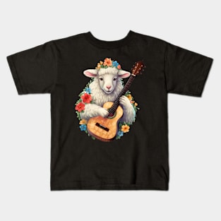 Cute Cottagecore Aesthetic  Sheep Guitar Lover Kids T-Shirt